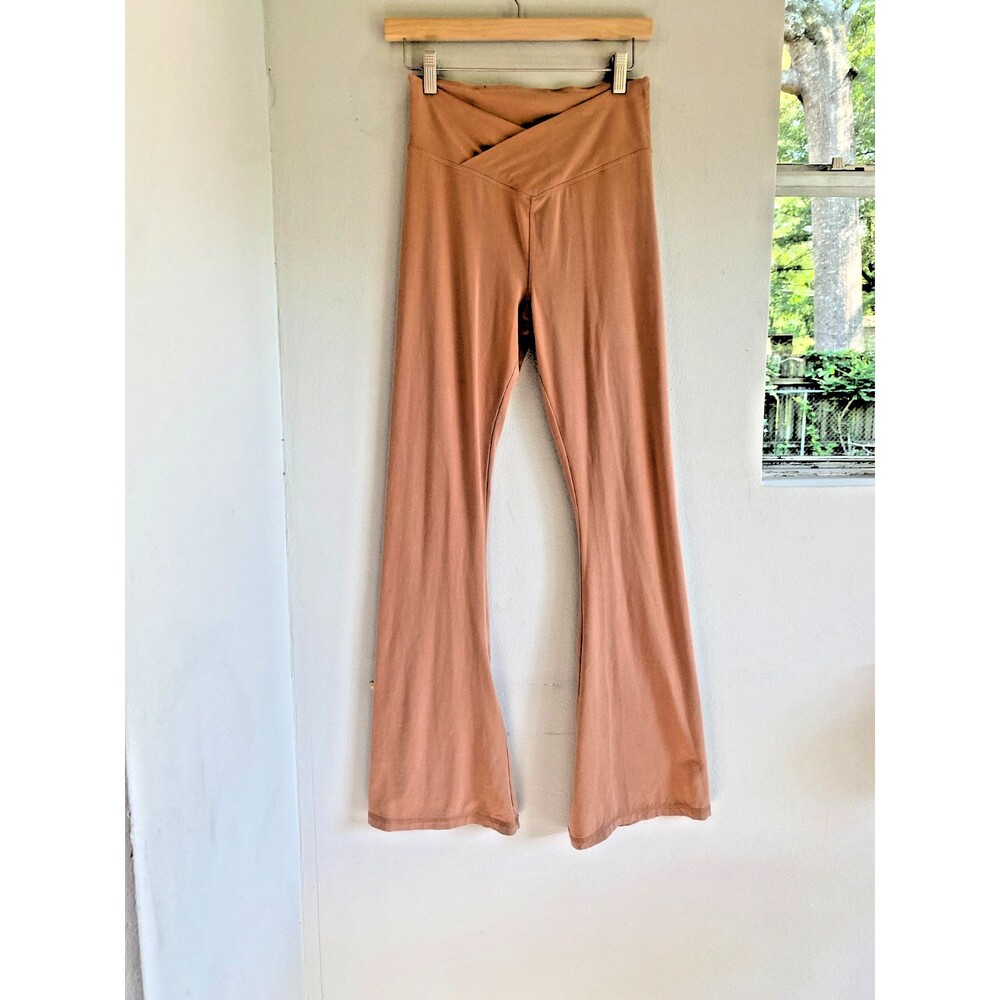 Pink Victoria's Secret Yoga Pants Womens Tan V Crossover Flare High Waist Cotton